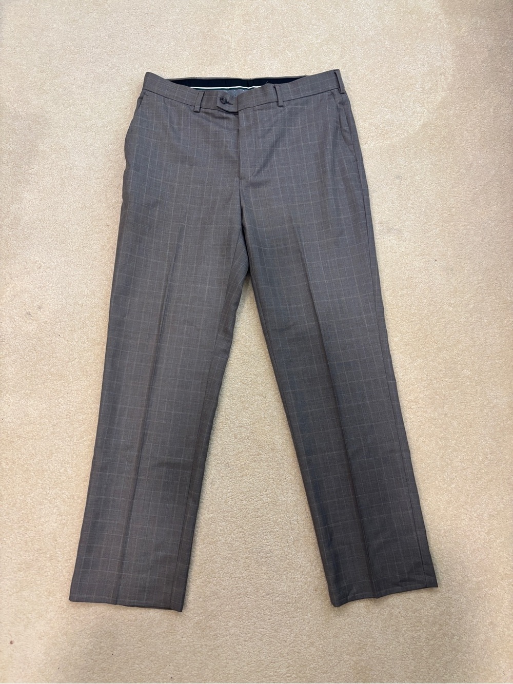 Perry Ellis Plaid Gray Brown Dress Pants Size 34